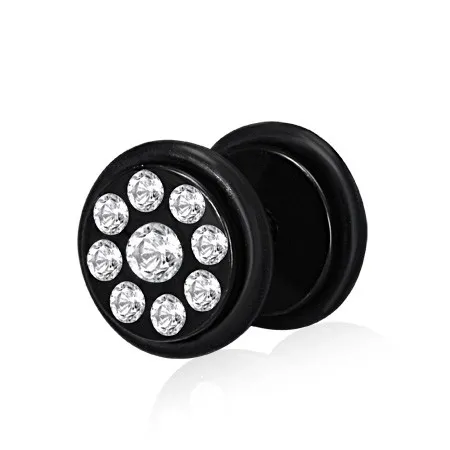 Oceľový anodizovaný fake plug - číre zirkóny