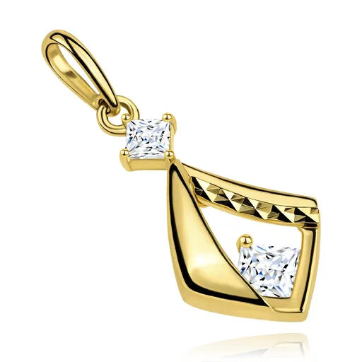 Prívesok 9K žlté zlato, kosoštvorec so zirkónmi, diamantový rez