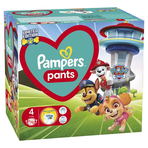 PAMPERS Baby dry edícia Paw Patrol veľ. 4 plienkové nohavičky 9-15 kg 72 ks