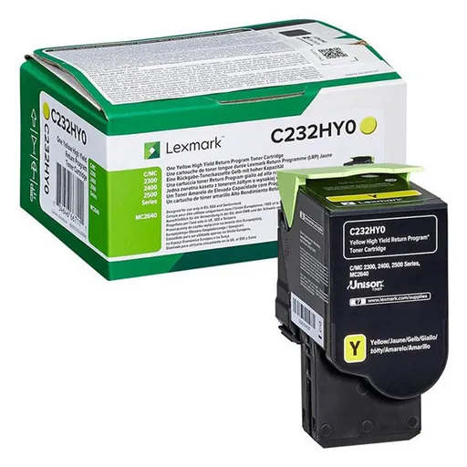 Lexmark originál toner C232HY0, yellow, 2300str., high capacity, return, Lexmark C2325dw,C2425dw,C2535dw,MC2325adw,MC2425adw, O, žltá