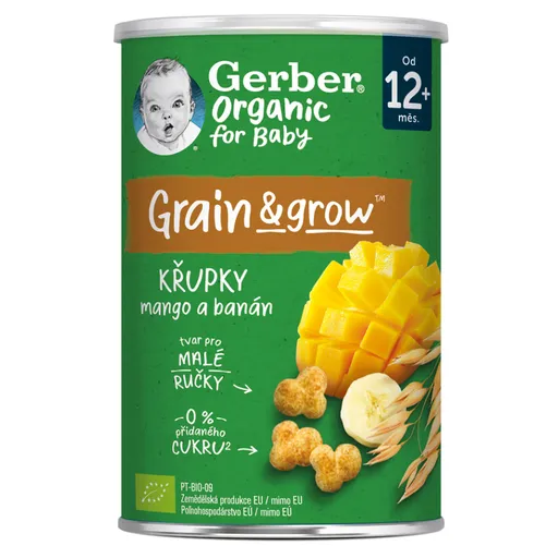 GERBER Chrumky s mangom a banánom BIO 35 g 12m+