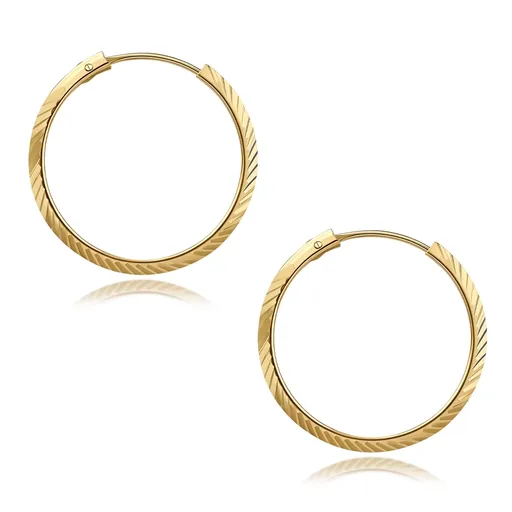 Náušnice z 9K žltého zlata - skosené kruhy s bočným ryhovaním, 16 mm