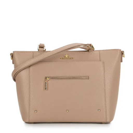 Dámska shopper kabelka z kože s vreckami béžová 100-4E-607-9