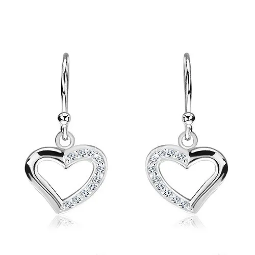 Visiace náušnice zo striebra 925 - polovičné zirkónové srdiečka