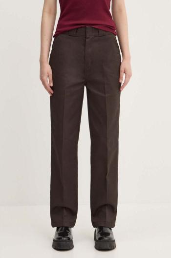 Nohavice Dickies dámske, hnedá farba, rovné, vysoký pás