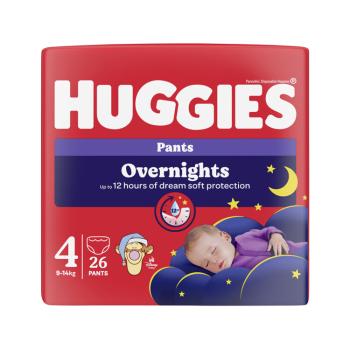 HUGGIES® Nohavičky plienkové nočné Overnights Pants vel. 4 (9-14 kg), 26 kusů