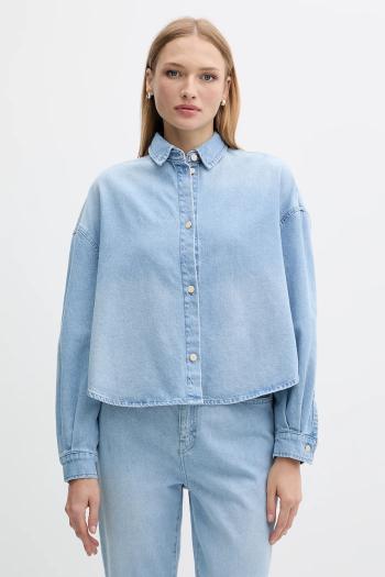 Rifľová košeľa Armani Exchange modrá farba, voľný strih, s klasickým golierom, XW001340 AF14494