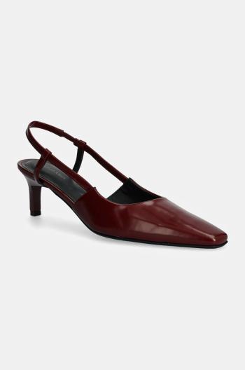 Kožené lodičky Calvin Klein HEEL SLINGBACK PUMP 50 LTH bordová farba, HW0HW02152