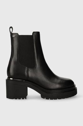 Kožené topánky chelsea Dkny Patria dámske, čierna farba, na podpätku, K3340304