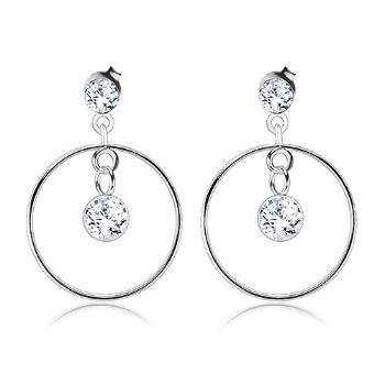 Strieborné 925 náušnice, číry krištálik Swarovski visiaci v tenkej obruči