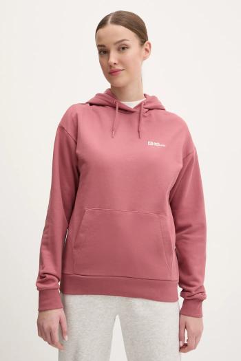 Bavlnená mikina Jack Wolfskin Essential dámska, oranžová farba, s kapucňou, jednofarebná, A63848