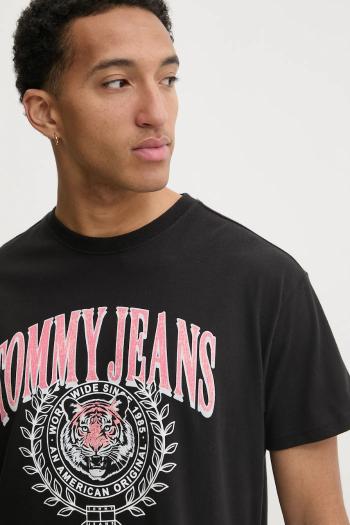 Bavlnené tričko Tommy Jeans pánske, čierna farba, s potlačou, DM0DM21191