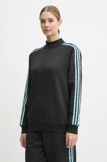 Mikina adidas Animal dámska, čierna farba, s nášivkou, IY1661