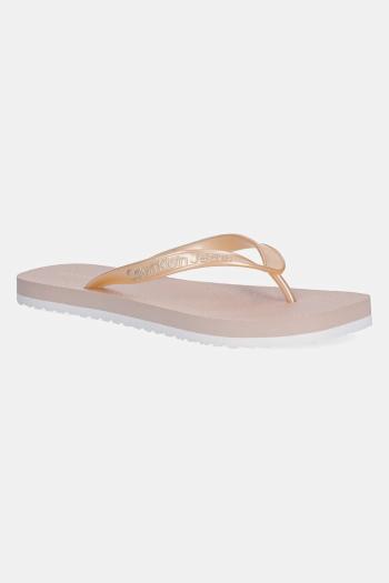 Šľapky Calvin Klein Jeans THONG+ TPU METALLIC ružová farba, na plochom podpätku, YW0YW01720