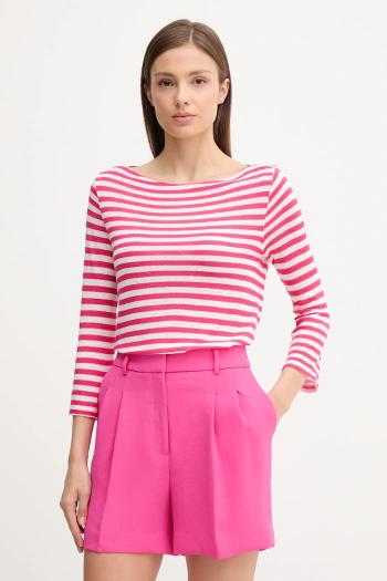 Tričko s dlhým rukávom s prímesou ľanu United Colors of Benetton ružová farba, 38O0D109X