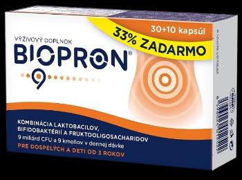 BIOPRON 9 Kombinácia laktobacilov, bifidobaktérií a fruktooligosacharidov 40 kapsúl