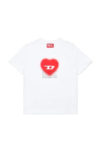 Detské bavlnené tričko Diesel TCUORE T-SHIRT biela farba, J02233
