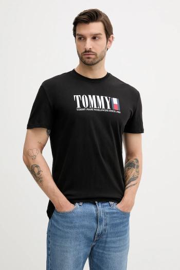Bavlnené tričko Tommy Jeans pánske, čierna farba, s potlačou, DM0DM21941