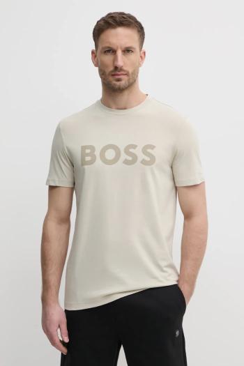 Bavlnené tričko BOSS Orange BOSS ORANGE pánske, béžová farba, s potlačou, 50481923