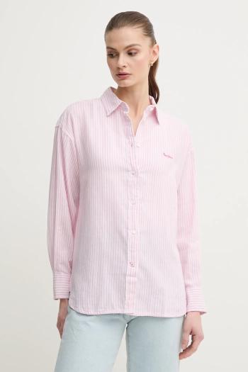 Ľanová košeľa Pepe Jeans DREAM dámska, ružová farba, regular, s klasickým golierom, PL305033