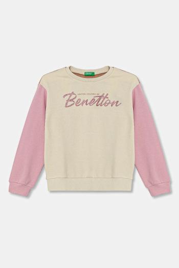 Detská bavlnená mikina United Colors of Benetton béžová farba, s potlačou, 3J68C10MX