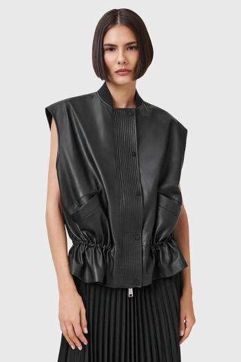 Kožená vesta AllSaints SOFI čierna farba, prechodná, W060LC