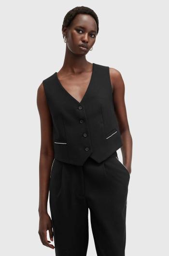 Vesta s prímesou vlny AllSaints ATLAS KRYS WAISTCOAT čierna farba, jednoradová, W006QB
