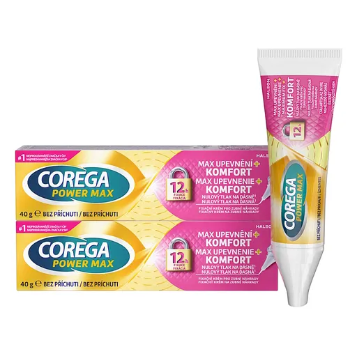 COREGA Power max upevnenie + komfort fixačný krém 40g