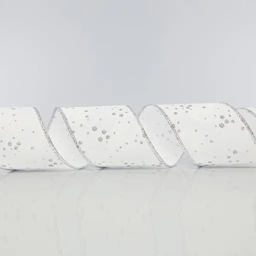 Eurolamp Vianočná dekorácia biela stuha s listami a striebornými trblietkami, 6,35 cm, 1 ks