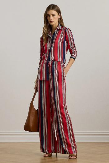 Nohavice Lauren Ralph Lauren dámske, červená farba, široké, vysoký pás, 200958457