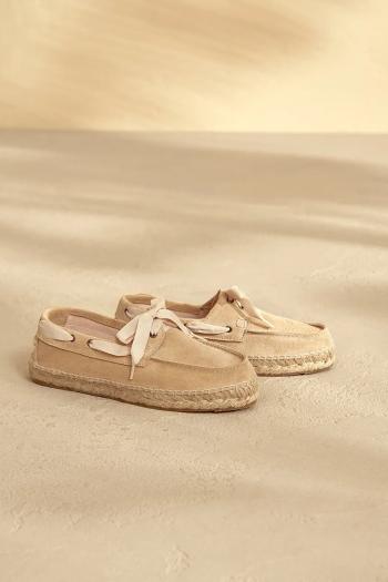 Semišové mokasíny Manebi Hamptons Boat-Shoes Espadrilles dámske, béžová farba, na plochom podpätku, K 1.1 KW