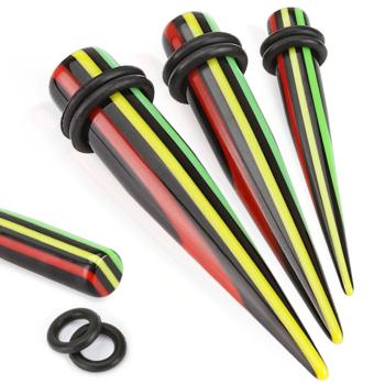 Akrylový taper do ucha, farebné pásiky v rasta štýle, rôzne veľkosti - Hrúbka: 5 mm
