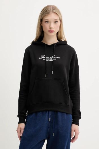 Bavlnená mikina Guess Jeans čierna farba, s kapucňou, s nášivkou, W5YQ13 K68I4