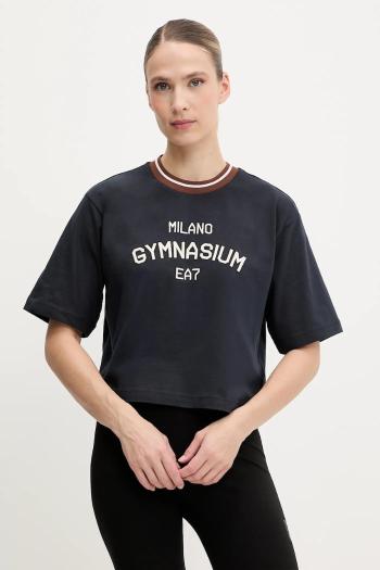 Bavlnené tričko EA7 Emporio Armani dámske, tmavomodrá farba, AF13243.7W000148