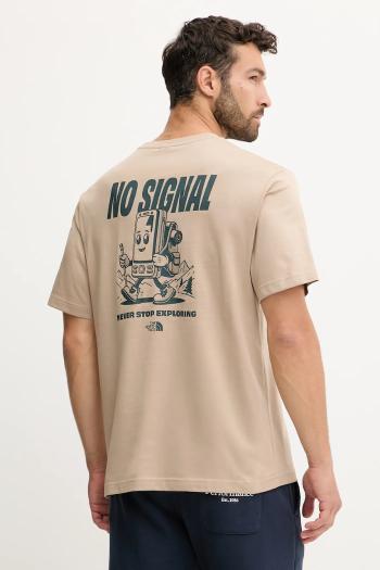 Bavlnené tričko The North Face No Signal pánske, béžová farba, s potlačou, NF0A8F2MBOX1