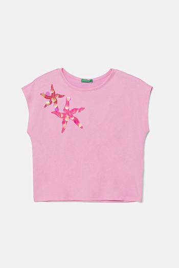 Detské bavlnené tričko United Colors of Benetton ružová farba, 3I1XC10P0