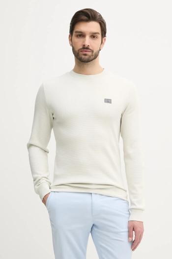 Bavlnené tričko s dlhým rukávom Calvin Klein Jeans béžová farba, jednofarebné, J30J327117