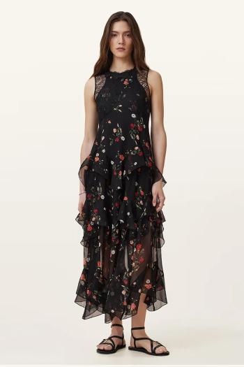 Šaty AllSaints QUINN čierna farba, maxi, áčkový strih, W208DC