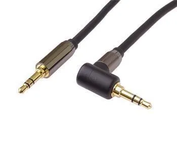 PremiumCord HQ tienený kábel stereo Jack 3.5mm - Jack 3.5mm zahnutý 90 °, 3m