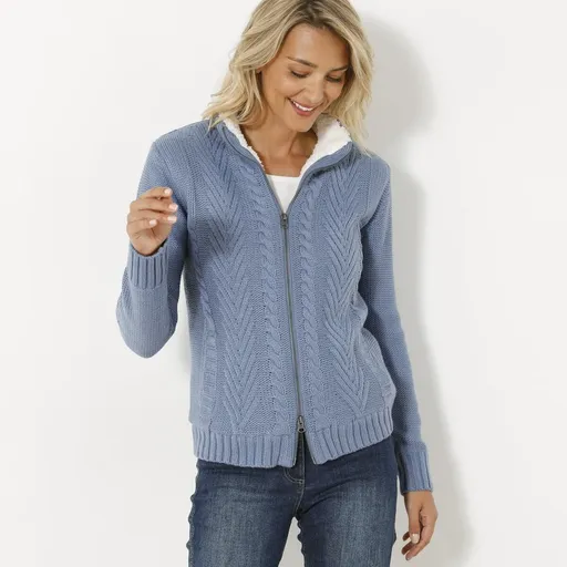 Sveter s vrkočovým vzorom na zips a hebkou podšívkou