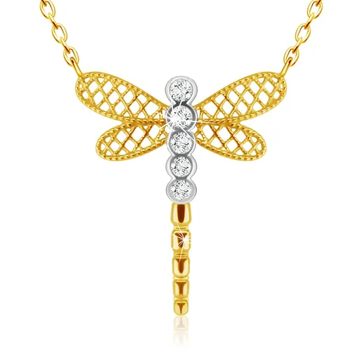 Diamantový náhrdelník z kombinovaného 585 zlata - vážka s krídlami, číre brilianty