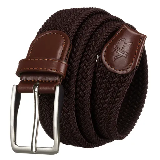 Hnedý pletený opasok zo syntetiky a ekologickej kože – Rovicky