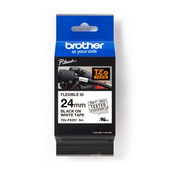 Brother TZ-FX251 / TZe-FX251 Pro Tape, 24mm x 8m, čierna tlač/biely podklad, originálna páska