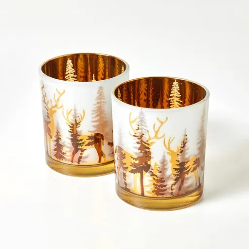 Sada 2 svietnikov s motívom jedlí a sobov