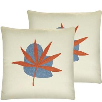 BELIANI, Sada 2 dekoratívnych vankúšov s motívom listov 45 x 45 cm bielo-červená DAVALLIA, 291239 (beliani_291239)