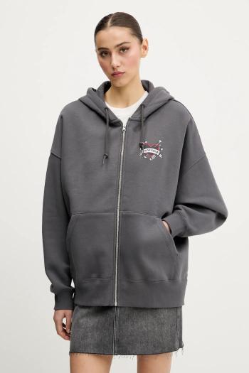 Mikina Converse dámska, šedá farba, s kapucňou, s potlačou, 10027617-A01