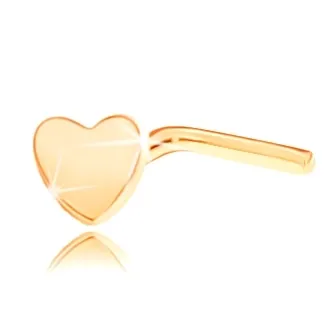 Piercing do nosa v žltom 14K zlate - zahnutý, drobné ploché srdiečko