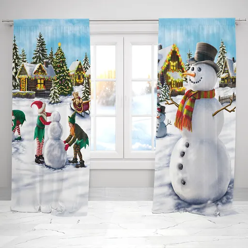Závesy Vianočné snehuliaci (Rozmer: 140x250, Materiál: Interlock)