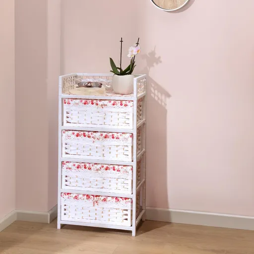 Die moderne Hausfrau Proutěná komoda se 4 košíky Romantik
