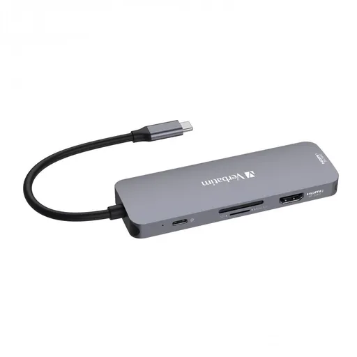 VERBATIM Hub USB-C Pre Multiport 8 Port, 3x USB 3.2, 1x USB-C, 2x HDMI, microSD/SD, šedá